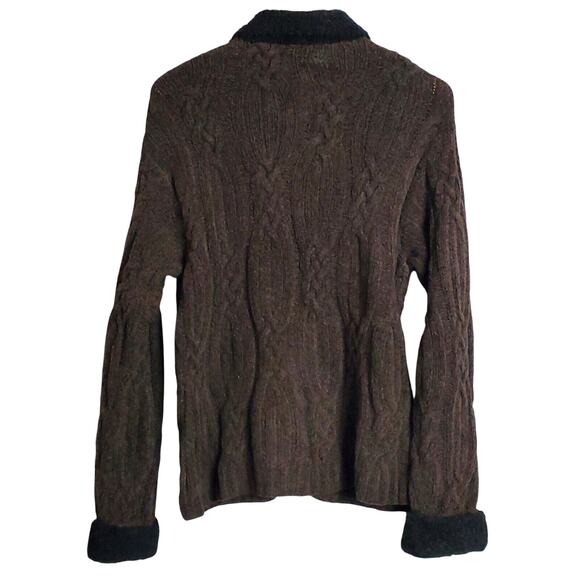 Vintage Y2K Lisa Nichols Cable Knit Wool Blend Button Up Brown Black Cardigan XL - Picture 2 of 9